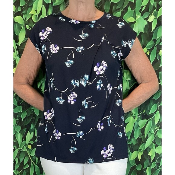 🌸 Banana Republic Navy Floral Blouse – Size Small - Picture 1 of 7